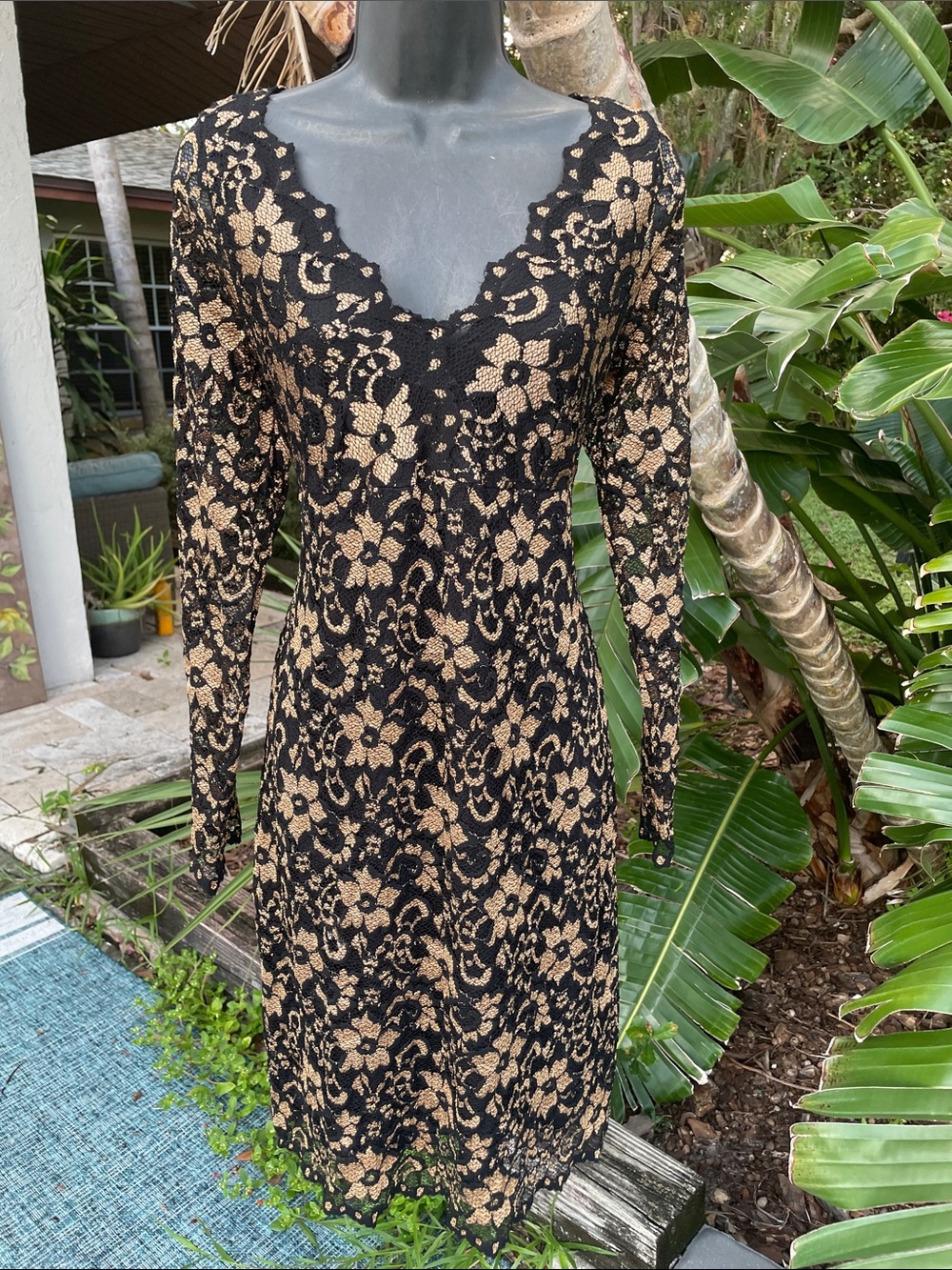 Gold and black lace knit dress